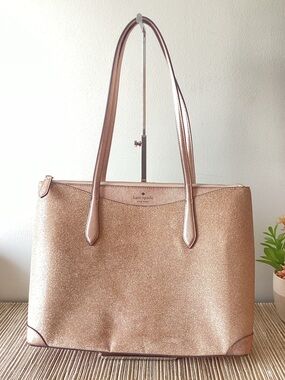 Kate Spade Rose Gold Pink Glitter Tote Large Bag Designer Purse